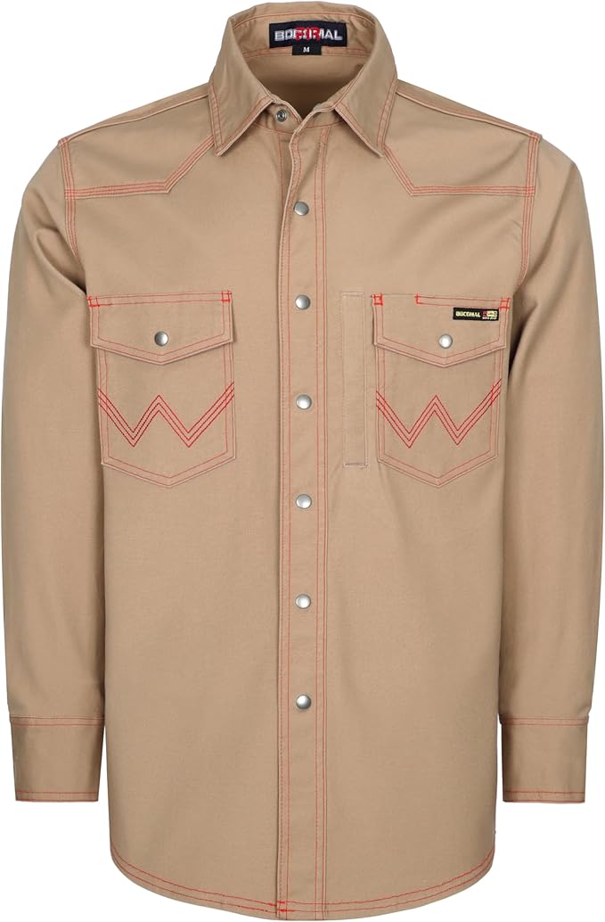 BOCOMAL FR Welding Shirts Heavyweight Stretch Canvas Snaps Down Reinforced Stitching Western Style Fire Resistant Jackets