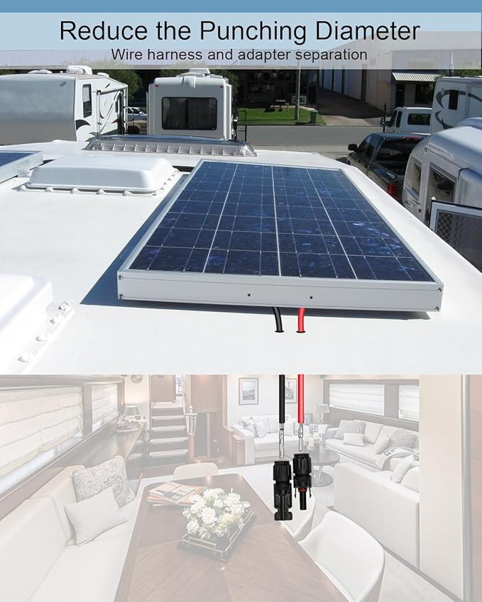 Waterproof Solar Connector Entry Gland Cable Junction Box Through RV Roof Solar Entry Housing with 10Ft 10AWG Extension Cable, Connector on RV Boat Van Camper, Black