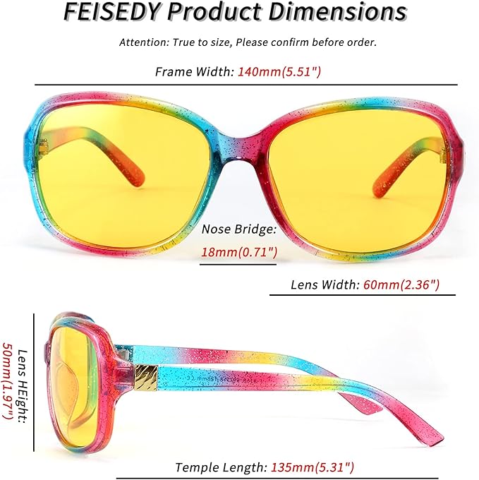 FEISEDY Classic Womens Night Glasses Driving Anti Glare Wrap Around Yellow Sunglasses B2548