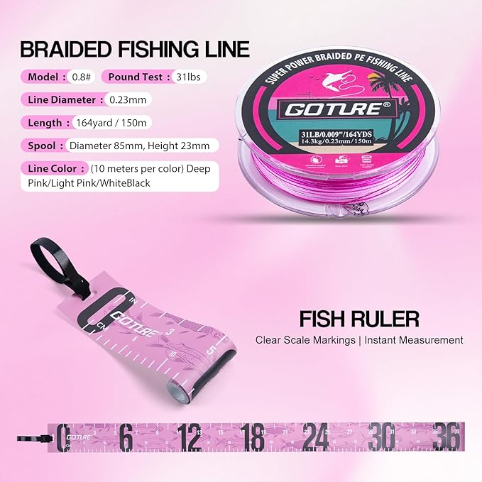 Goture Pink Fishing Rod and Reel Combo - ML Action Spinning Reel Pole with Pink Bag - Telescopic Rod Kit for Starter Travel Saltwater Freshwater, Gift for Woman
