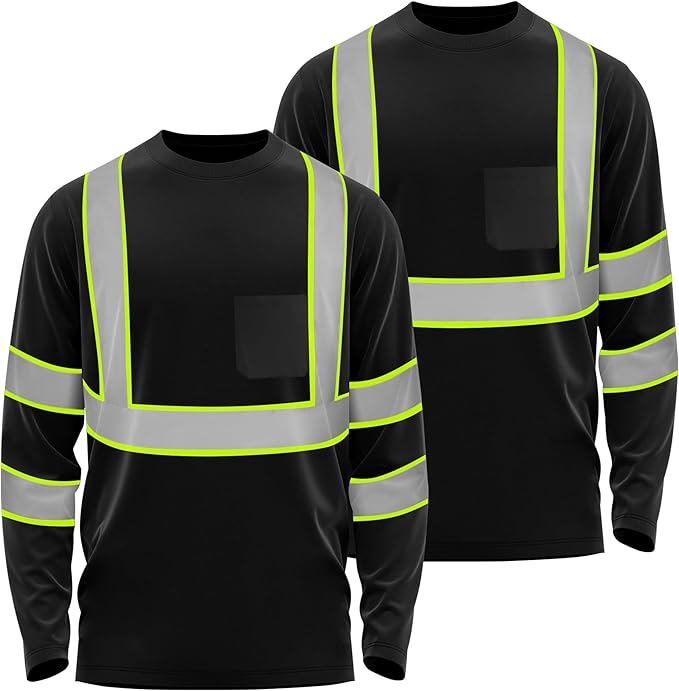 W&H Hi Vis Safety Long Sleeve Shirts Reflective High Visibility Birdeyes Class 3 Shirts,Construction Work