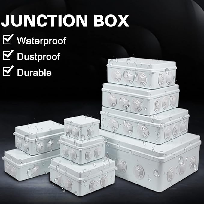 Sunnyglade ABS Plastic Electrical Junction Box IP65 Waterproof Universal Outlet Box Durable Outdoor Electrical Gang Box White （5.9 x 4.3 x 2.8 inch）