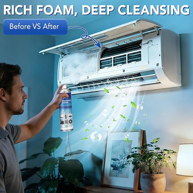 Air Conditioner Cleaner, Professional Cleaner Foam Spray, Foaming Coil Cleaners for AC Unit, Heating, Refrigerator, Multifunctional Cleaner Spray Bottle Breaks Down Dirt, Dust and Grease 2 Pack