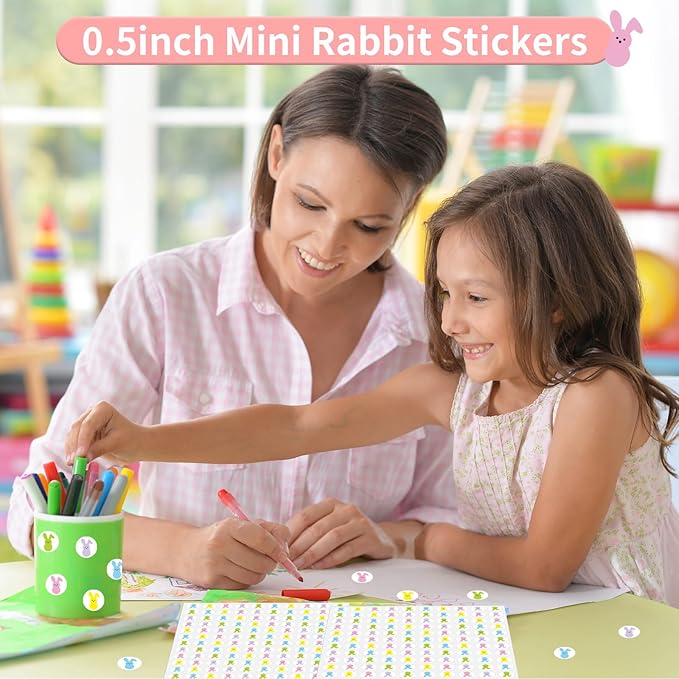 2400 Pcs Mini Easter Bunny Sticker for Kids,5 Colors Animal Adhesive Sticker for Planner Reward Envelope Scrapbook DIY Supplies,0.5 in