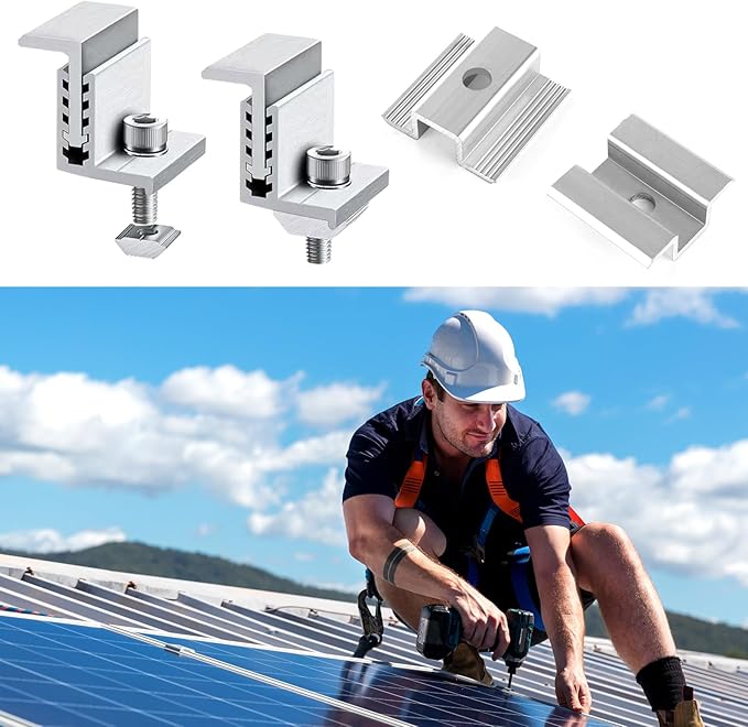 LANIAKEA 28PCS Solar Panel End Clamps 35-50 mm Adjustable End Panel Clamps Aluminum Solar Mid Clam for Metal Roof, Tin Roof, Flat Roof, Solar Panel PV Mounting System