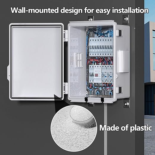 ABS Electrical Junction Box, Ventilated Design, Cable Grommets, IP65 Waterproof Enclosure, Indoor/Outdoor Use with Mounting Panel. (Grey Cover, 11"x7.4"x5.5")