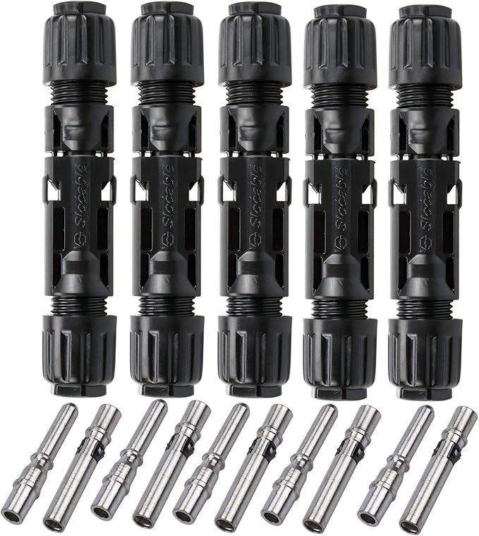 ZOOKOTO 1500V 1000V Solar PV Connector 50A Solid Tinned Copper Terminal Solar Panel Connector PV Plug Tinned Copper Pins IP68 Waterproof 5 Pairs (10mm2 (8AWG))