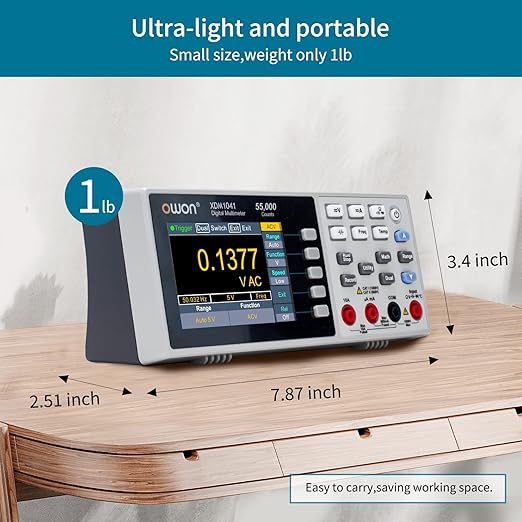 OWON XDM1041 Portable Digital Multimeter,3.5in Desktop Digital Multimeters, 55000 Counts LCD True RMS Temperature Tester Meter for Instruments and Laboratories, Factories