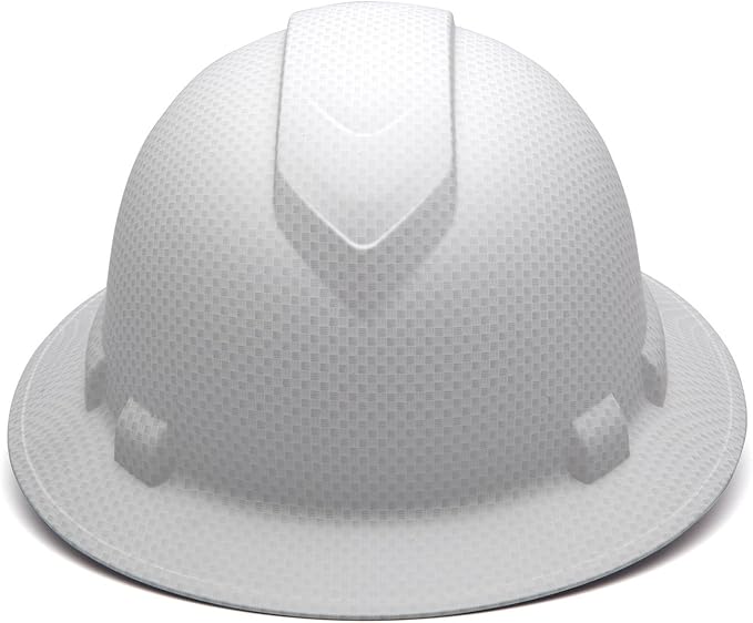 Pyramex Ridgeline Full Brim Hard Hat 4 Point Ratchet Matte White Graphite Pattern