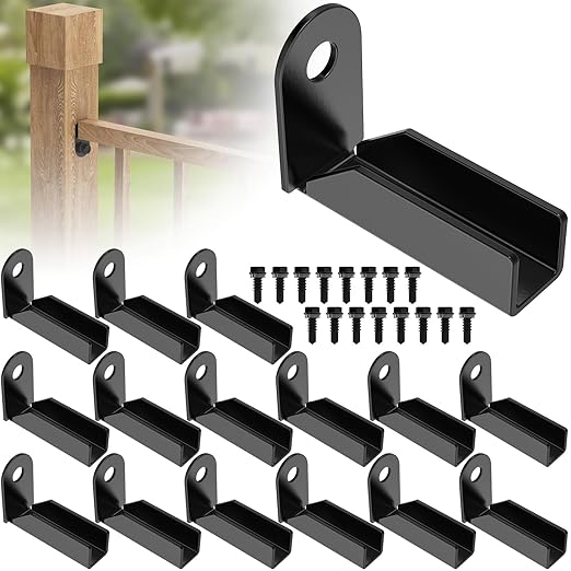 16 Pcs Fence Mounting Bracket for 1" x 1" Square Rails, Carbon Steel Fence Mounting Bracket, Fence Panel Internal Connector - Black