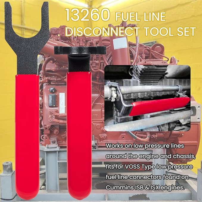 Danti 13260 Fuel Line Disconnect Tool Set for Cummins ISB and ISX Engines, Straight and Bent Wrench