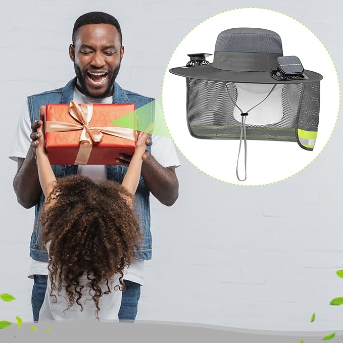 2 Pcs Sun Hat with Fan Solar&USB Powered for Men Women UPF 50+ UV Protection Wide Brim Safety Sun Hat for Out Work