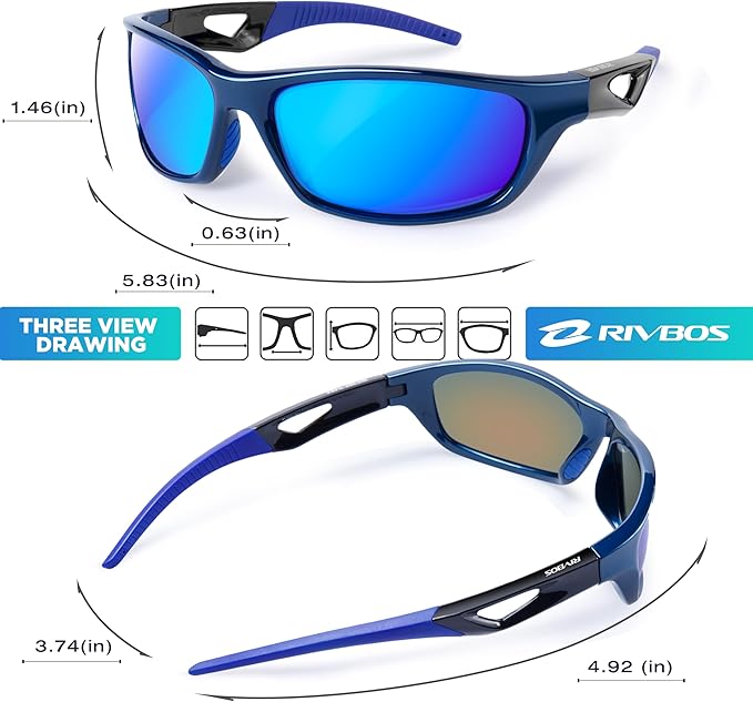 RIVBOS Polarized Sports Sunglasses Driving Sun Glasses Shades for Men Women Tr90 Frame for Cycling Fishing Running RB831