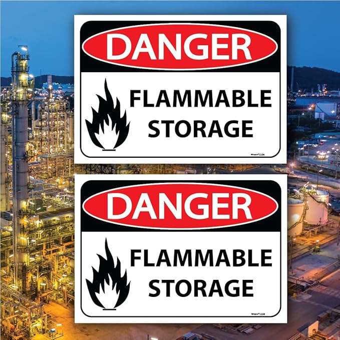 (2 pack) Danger Flammable Storage Cabinet Label, 7 x 10 Size, Flammable Storage Sign, Stickers, Decals. for Safety Cabinet, Locker, box, Room.