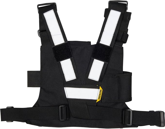 ROBOCUP Radio Chest Harness Vest - Adjustable Utility Organizer with Silent Buckle Closure - Full-Size Ham Radio Pouch, Secure Fit, Work Gear with D-Ring, Reflective Safety Stripes, Hook & Loop Patch
