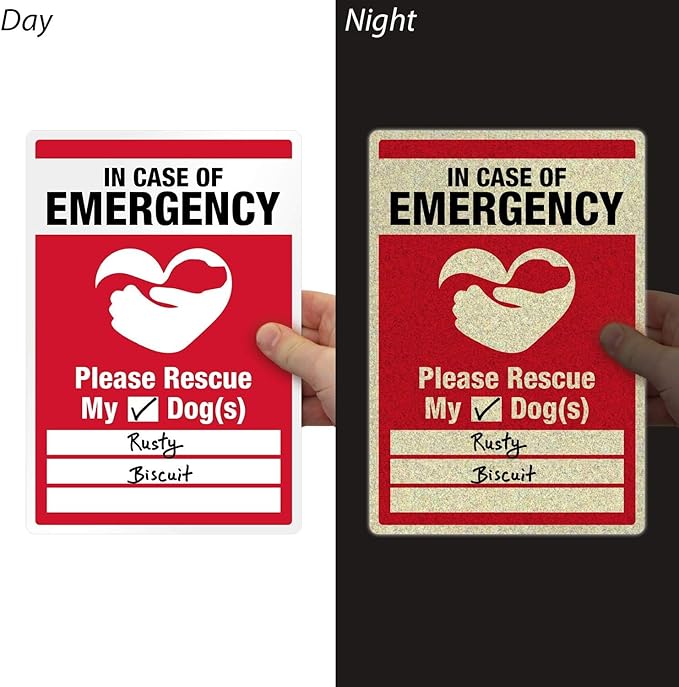 SmartSign “in Case of Emergency Please Rescue My Dogs Pet Rescue Decal Set | Two 2.75" x 4" & One 3.75" x 5.5" Engineer Grade Reflective Adhesive Labels, Made in USA