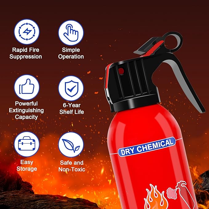 4 Pack ABC Dry Chemical Fire Extinguishers, Portable Dry Powder Fast-Acting Fire Extinguisher with Mount, Suitable for Home, Car, Boat, Truck, Electrical, Grease Fires