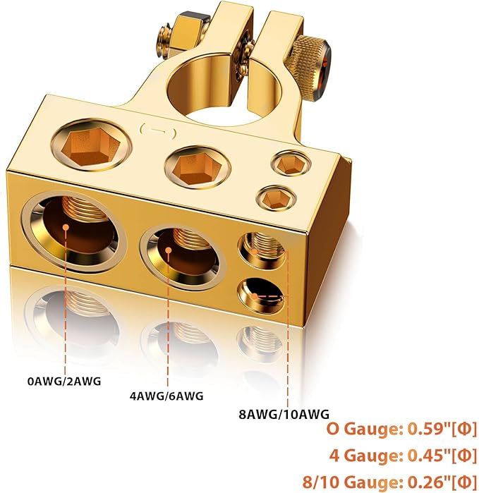 Battery Terminal Connectors, 0/4/8/10 Gauge AWG Battery Terminal, Positive Negative Battery Terminals, with 2 Clear Covers and Shims, Battery Connectors for Car, Marine, Truck, Motorcycle