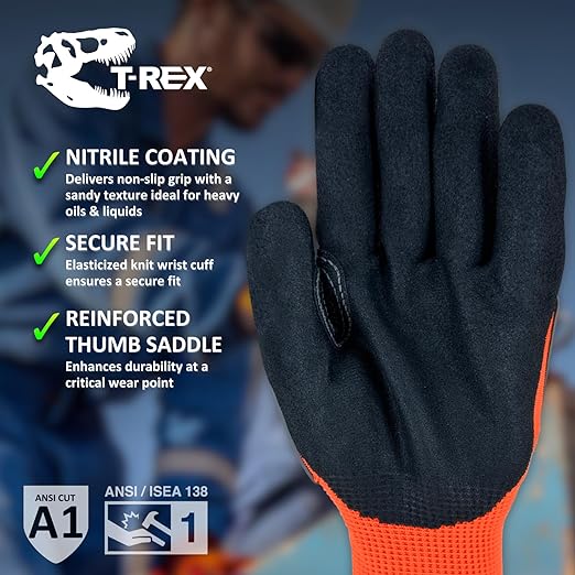 MAGID T-REX Flex Series Sandy Nitrile Coated Knit Impact Gloves, 72 Pairs, 12/3XL, TRX400