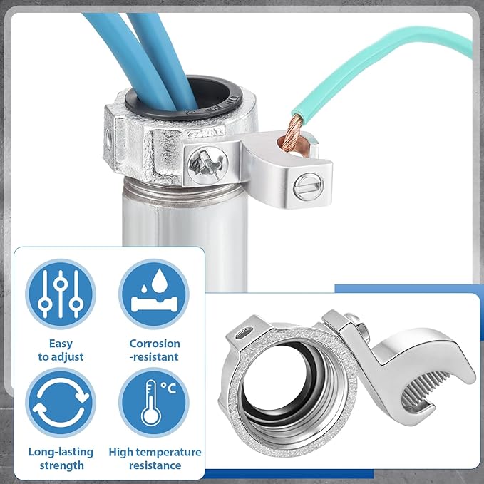 Blulu 10 Pcs 1/2 Inch Insulated Grounding Bushing with Adjustable Lay in Lug Zinc Plated Malleable Iron Grounding Ground Bond Bushing