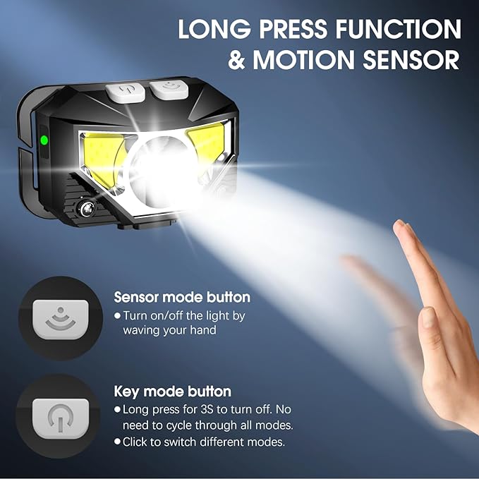 LHKNL Headlamp Flashlight,6-Pack Lumen Ultra Bright LED Rechargeable Headlight with White Red Light,Waterproof Motion Sensor Head Lamp,8 Mode for Outdoor Camping Running Cycling Fishing