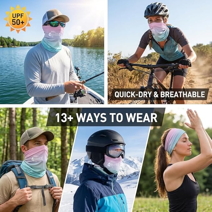 UPF 50 Sun Protection Neck Gaiter - 13-in-1 Multifunctional Face Cover for Hiking, Fishing, Cycling