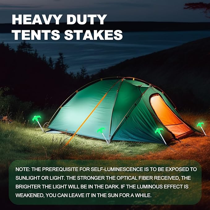20 Pack Screw in Tent Stakes Heavy Duty,8 ’’ Ground Anchors Screw in,Metal Stakes with Hex Head Driver and Sturdy Storage Box. (20, Luminous White)