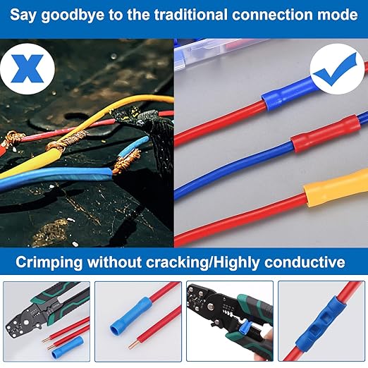 smseace 210PCS Wire Butt connectors with Crimping Tool 22-10AWG Butt Splice Connectors Insulated Electrical Straight Wire Terminal