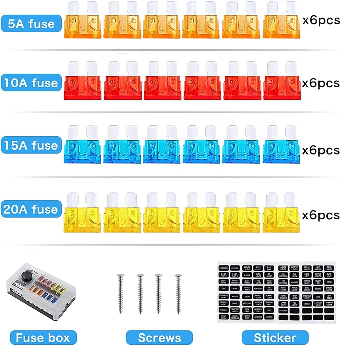 12 Way 12V Fuse Box 12Volt Blade Fuse Block Holder, 12 Circuit W/Negative Bus Waterproof Fuse Box with LED Indicator for 12V/24V Automotive Golf Cart Truck Car Boat Marine RV Van Vehicle