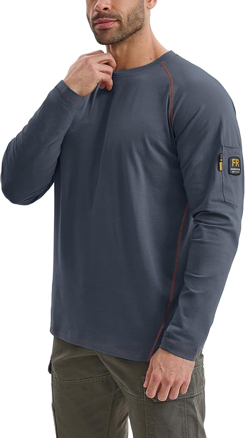 WORKWEYA FR Shirts for Men 6OZ Light Weight Welding Shirts Thumb Hole Stretch Breathable NFPA2112 CAT2 for Summer