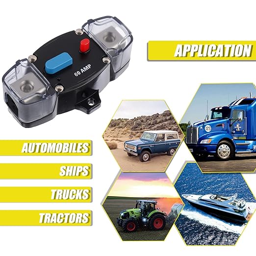 60A 12-48 Volt DC Self Recovery Circuit Breaker with Manual Reset Button for Automotive Rv Marine Boat (60Amp)