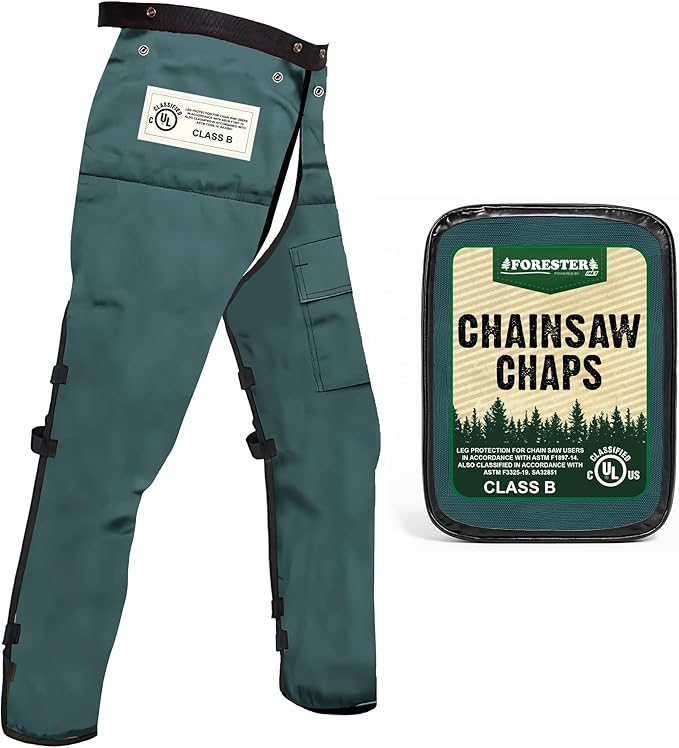 FORESTER Chainsaw Chaps for Men & Women | Apron-Style Chaps with Pocket & Adjustable Waist | Chainsaw Safety Equipment