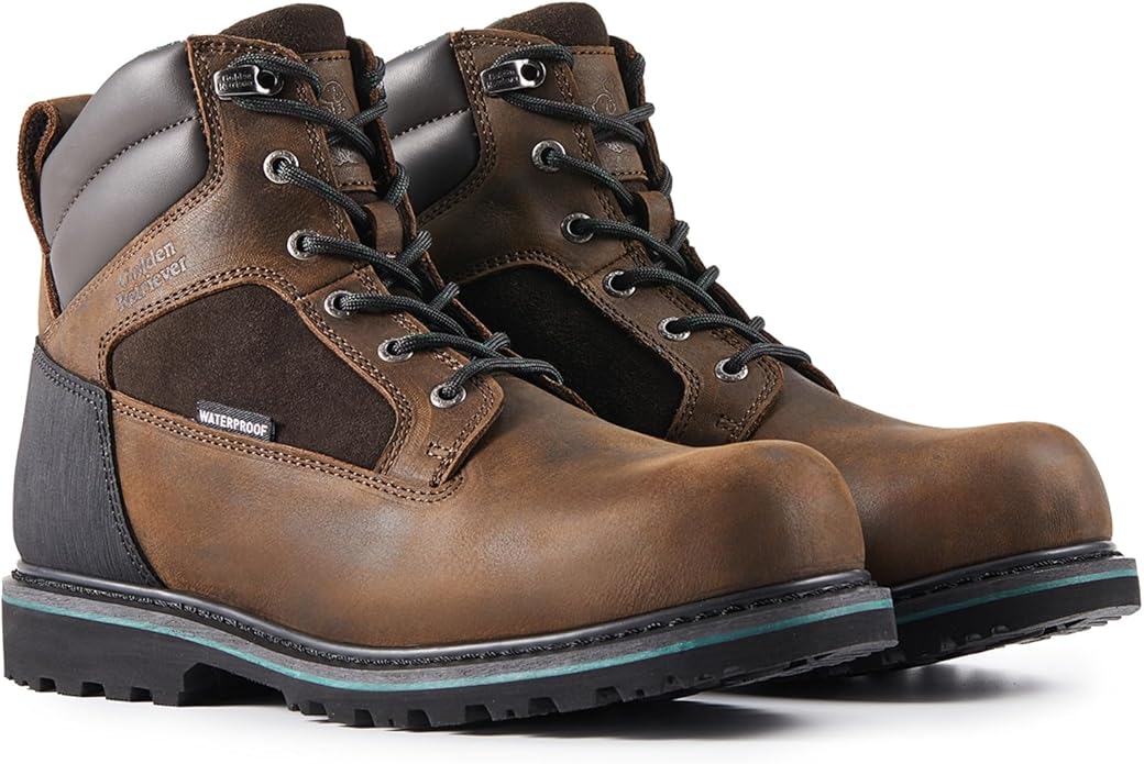 Golden Retriever Work Boots for Men Heavy Duty Composite Toe 6"/8" Durable Crazy Horse Leather Waterproof Slip-Resistant Construction Industry Boots GJ3155-GJ3255