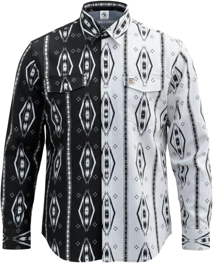 WoahBros FR Shirts for Men, 8oz Midweight Flame Resistant Welding Shirt, 100% Cotton, Pearl Snap Buttons - CAT2/NFPA2112