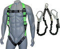 AFP Universal Full-Body Fall Protection Safety Harness with Dorsal D-Ring and Mating Buckle Legs | Roofer, Construction, Scaffolding PPE | High-Visibility Green | Shock Absorbing Lanyard (OSHA/ANSI)
