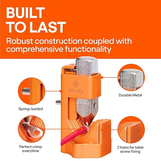 Wirefy Hammer Lug Crimper Tool for Cable & Battery Wire 8-4/0 AWG | Hardened Steel Hand Crimper with Ergonomic Handle & Heavy-Duty Crimping Capacity