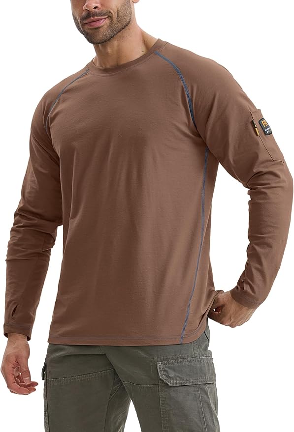 WORKWEYA FR Shirts for Men 6OZ Light Weight Welding Shirts Thumb Hole Stretch Breathable NFPA2112 CAT2 for Summer
