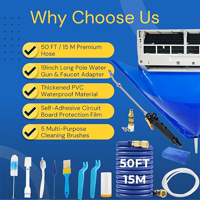 Oiktylr Mini Split Cleaning Kit Bag with 50ft Hose Set, Air Conditioner Cleaning Kit for Minisplit Coil, AC Cleaning Kit Fits Systems (Small / 50FT Hose)