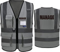 Reflective Security Safety Vests Heavy Duty with 7 Pockets and Front Zipper