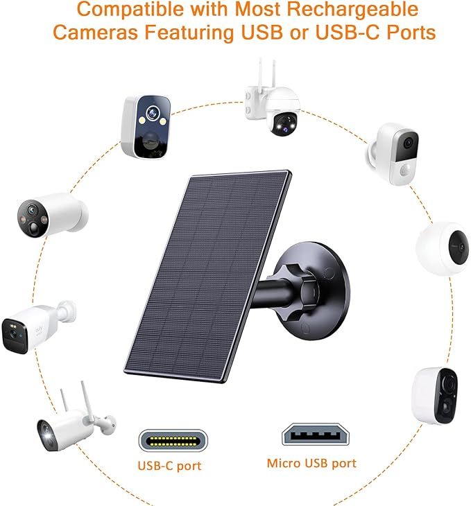 Zivif Solar Panel for Security Camera, 2W USB Solar Panel, Solar Charger Compatible for Rechargeable Battery Security Camera, USB C Solar Outdoor Camera with 360° Adjustable Mount, Black (4 Pack)