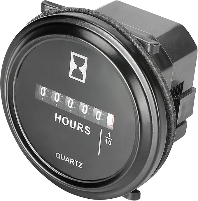 Mechanical Hour Meter Gauge 2" Round Quartz Hourmeter Waterproof for Boat Generator Motorcycle ATV UTV Lawn Mower Tractors Engine AC/DC 12V-80V