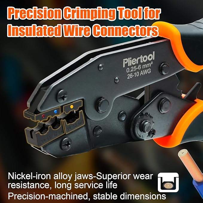 Crimping Tool for Insulated Electrical Wire Connectors AWG 22-10 Ratchet Crimper Tools Racheting Crimping Tools Available for Insulated Connectors and Wire Terminal
