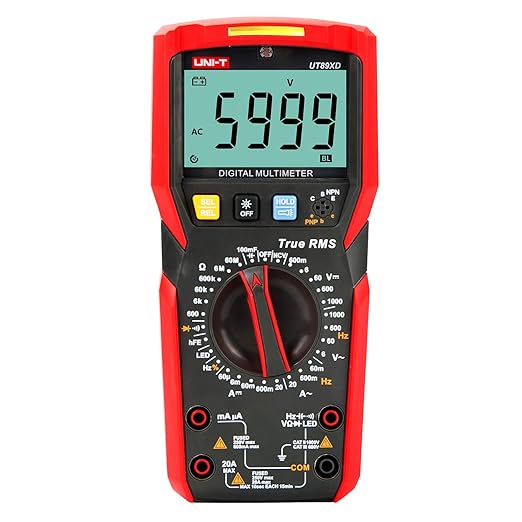UNI-T Digital Multi Meter UT89XD 6000 Counts True RMS Sine Wave Measurement LED Test Auto Range AC DC Voltage Current Resistance Capacitance Frequency Duty Cycle Diode Continuity hFE Dual Range NCV