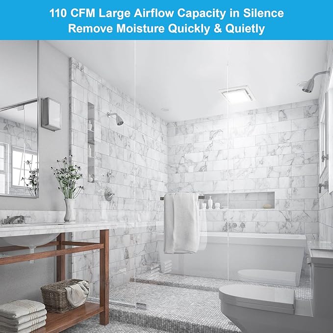 Bathroom Exhaust Fan with Light 110 CFM Quiet 6500K 800LM Household Ventilation Fan Light Combo, Energy Saving Ceiling Mount Bathroom Air extractor, Multipurpose Bath Extractor Easy to Install