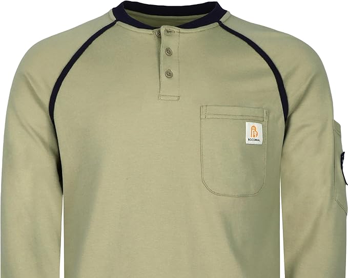 BOCOMAL FR Shirts 5.5oz Light Weight Henley and Short Sleeve Flame Resistant/Fire Retardant Clothing Shirt