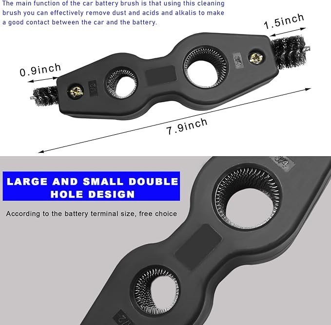 Battery Terminal Cleaning Brush, 4 in 1 Anti-Corrosion Car Battery Cleaner, Vehicle Battery Terminals Machine Parts Cleaning Tool for Auto Marine, Universal Car Accessories (Black-2PCS)