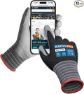 KAYGO Work Gloves PU Coated-12 Pairs KG15P, Nylon Lite Polyurethane Safety Work Gloves with full fingers Touchscreen, Knit Wrist Cuff,Ideal for Light Duty Work (Small, Black)