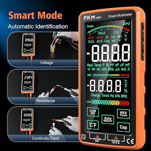 FKM Pro Digital Multimeter Tester,Compact & Rechargeable Voltmeter w/ 5″ Touch Screen,Auto-Ranging,TRMS 6000 Counts,High Accuracy,Smart Electrical Tester Measures DC/AC Voltage,Current,Resistance,Temp