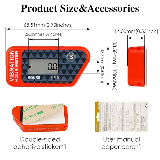 LCD Digital Hour Meter Gauge Vibration Activated,Waterproof Design,for All Vibrating Machine,Air Compressor,Generator,Lawn Mower,Motorcycle,Chainsaw (Red)