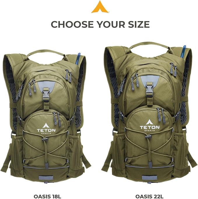 Teton Oasis/Trailrunner Hydration Backpack – Lightweight Water Pack with 2L/3L Bladder for Hiking, Running, Cycling, Biking – 2L/18L/22L Sizes – Sewn-in Rain Cover – Fits Men and Women